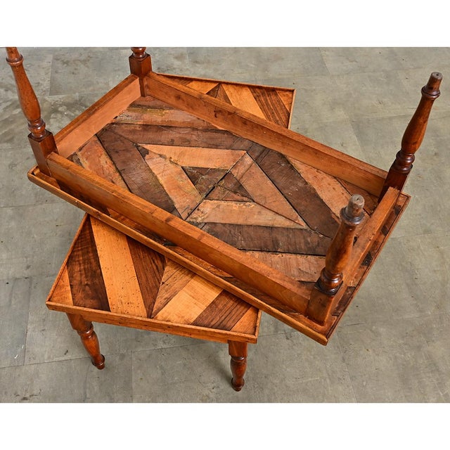 Mid 20th Century French Vintage Pair of Parquet Coffee Tables For Sale - Image 5 of 15