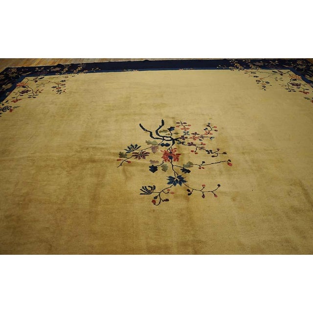 Art Deco 1920s Beige Foliate Floral Antique Chinese Peking Rug 13'2" X 14' Knotted Wool Carpet For Sale - Image 3 of 13