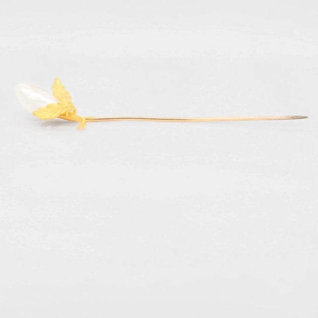 Gold Vintage 14k Gold & Blister Pearl Gourd or Eggplant Stickpin For Sale - Image 8 of 12
