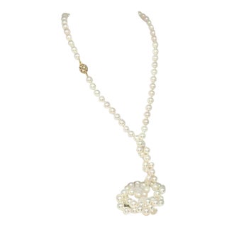 1990s Diamond Akoya Pearl Necklace 14k Gold 8.5 Mm 36 in Certified For Sale