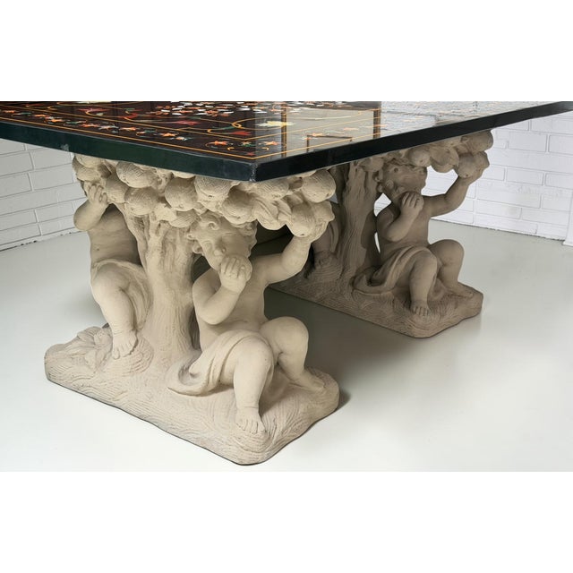 Roman Pietra Dura Inlaid Marble Table Stone Putti Base For Sale - Image 4 of 10