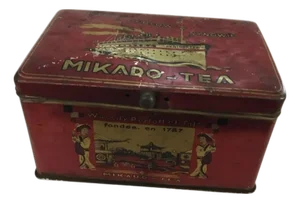 Vintage “Mikado Tea” Red Lithographed Tin – Bazyl Perłow I Synowie / Perloff Et Fils – c.1920s–1940s