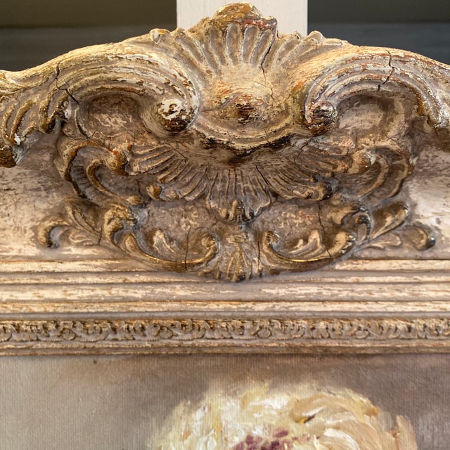 Vintage Floral Still Life Oil Painting on Board in Ornate Gold Toned Wood Frame For Sale - Image 9 of 12