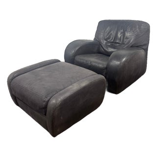 Roche Bobois Leather Lounge Chair With Ottoman For Sale
