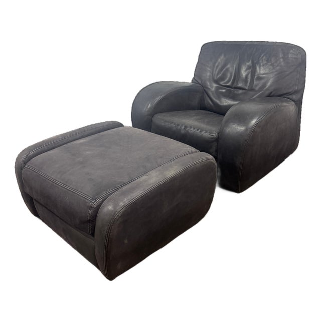 Roche Bobois Leather Lounge Chair With Ottoman For Sale