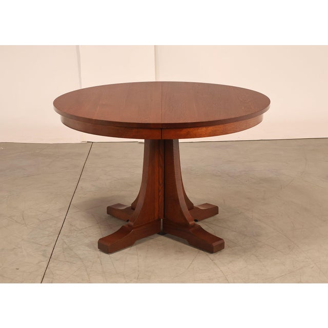 Stickley Mission Collection 46" Round Oak Pedestal Dining Table For Sale - Image 15 of 18