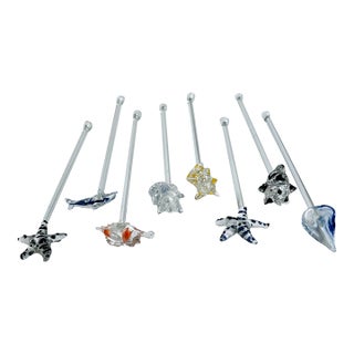 Late 20th Century Ocean Life Crystal Swizzle Sticks - Set of 8 For Sale
