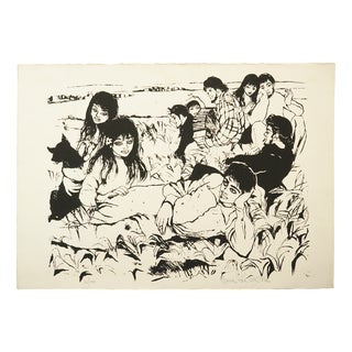 Anna Salvatore, Group of Boys on a Meadow 83/100, 20th Century, Lithograph For Sale
