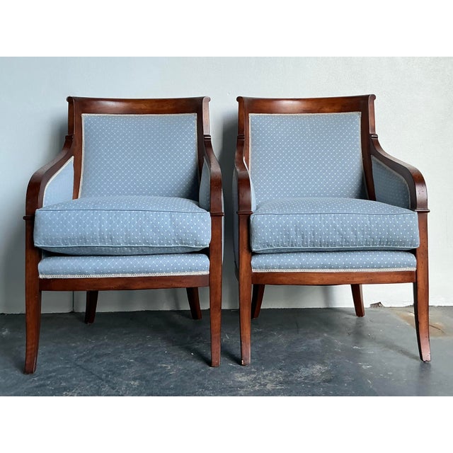Neoclassical Vintage Regency Empire Frame Lounge Chairs - A Pair For Sale - Image 3 of 12
