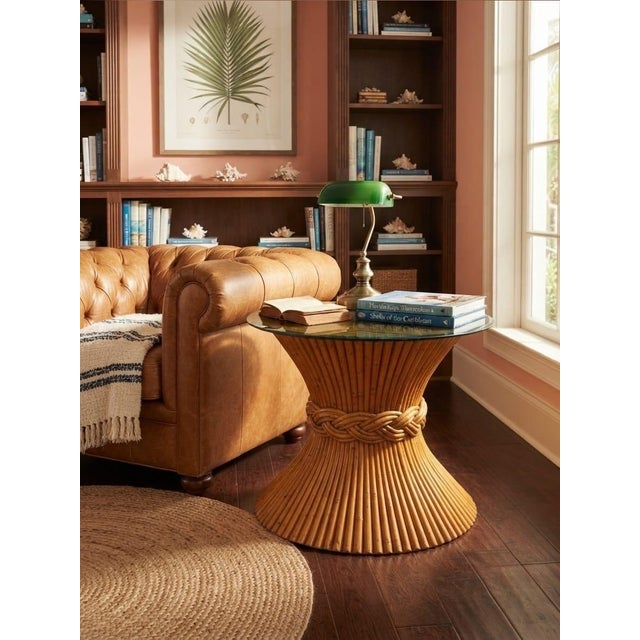 Vintage Gabriella Crespi Style Pencil Reed & Rattan Hourglass Side Table For Sale In West Palm - Image 6 of 11