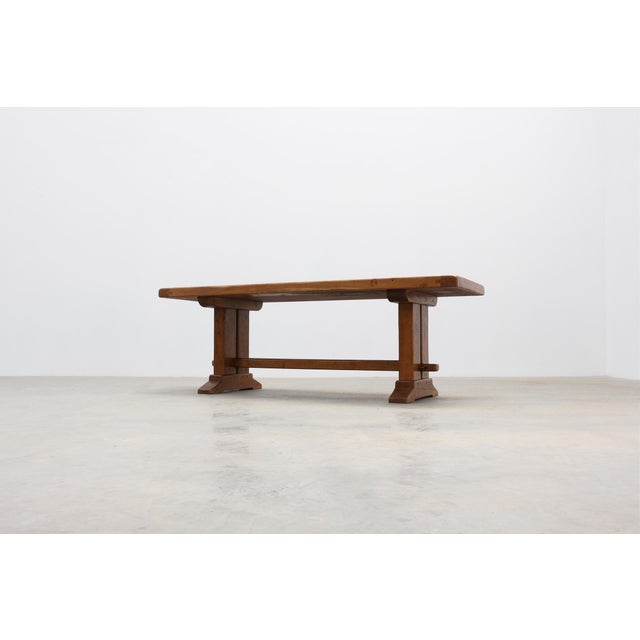 Vintage Oak Trestle Table with Pegged Stretcher, France, 1950s For Sale - Image 10 of 18