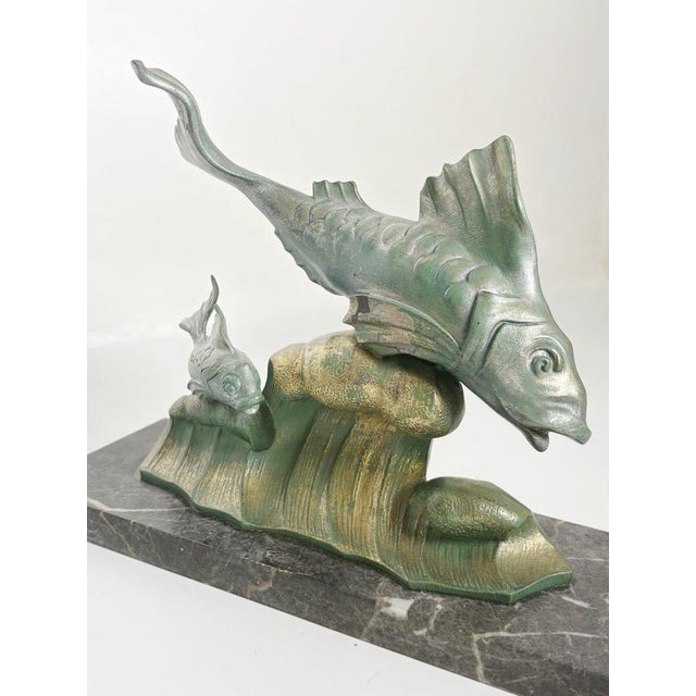 Bronze and Marble Fish Sculpture, France, 1950s For Sale - Image 9 of 14