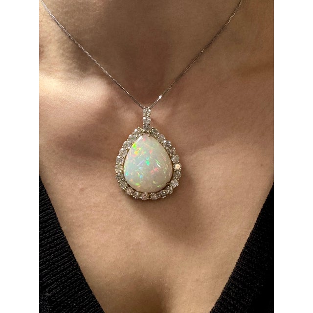 Contemporary 40 Carat Pear Ethiopian Opal & 8 Carat Diamond Pendant/Necklace 14K Yellow Gold For Sale - Image 3 of 18