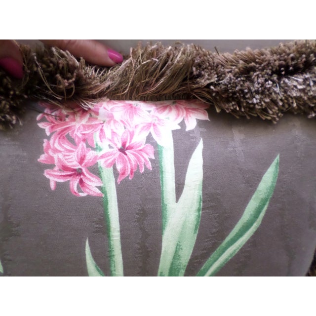 Chinese Brown Feather Pillow With Flowers & Chinese Vase Design For Sale - Image 3 of 12