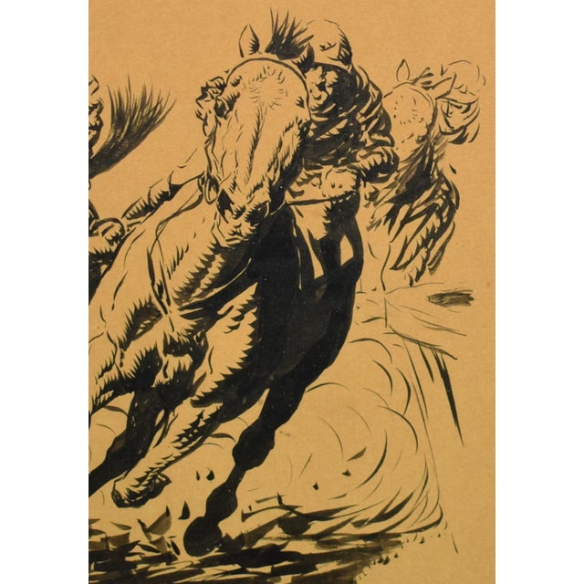 Late 20th Century Paul Brown "Final Turn" Original Ink & Wash Drawing For Sale - Image 4 of 4