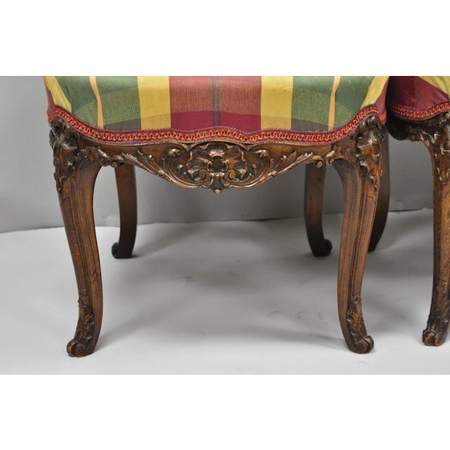 Early 20th Century Antique French Country Louis XV Carved Walnut Cane Back Side Chairs - A Pair For Sale - Image 5 of 18