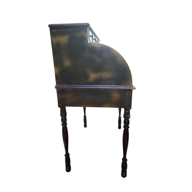 Traditional Vintage Crackle Finish Tambour Rolltop Desk For Sale - Image 3 of 11