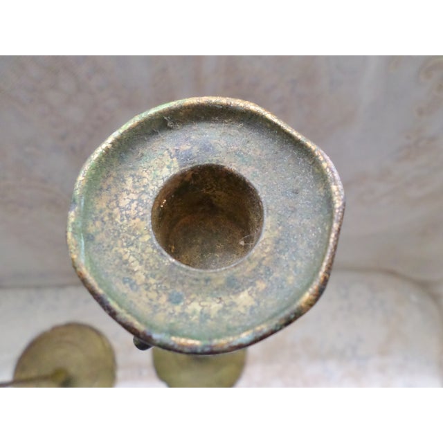 Early 20th Century Antique Tiffany Studios Bronze Candlesticks With Gold Gilt - a Pair For Sale - Image 5 of 13