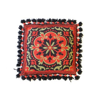 Red Bohemian Vintage Woven Pillow With Tassels For Sale