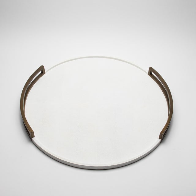 2020s Round Tray in White Shagreen With Bronze Patina Brass by R&y Augousti For Sale - Image 5 of 7
