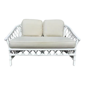 Ficks Reed Loveseat in White Lacquer and New Todd Hase Upholstery