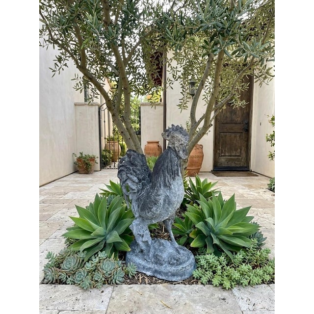 Metal Vintage Rustic Cast Iron Rooster Garden Statuary For Sale - Image 7 of 11