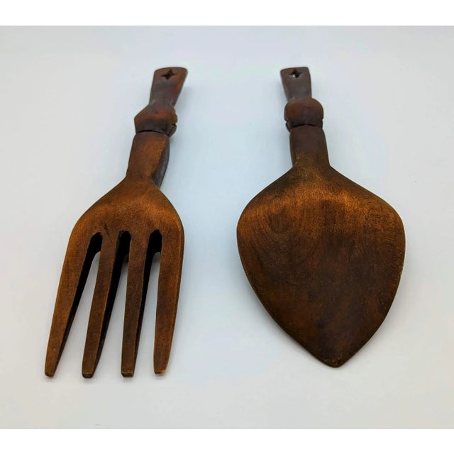 Vintage African Carved Fruitwood Large Scale Fork and Spoon, Set of 2 For Sale - Image 4 of 10