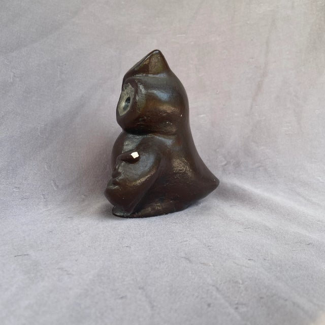 Mid-Century Modern Mid-Century Rustic Owl With Twins Figurine For Sale - Image 3 of 10