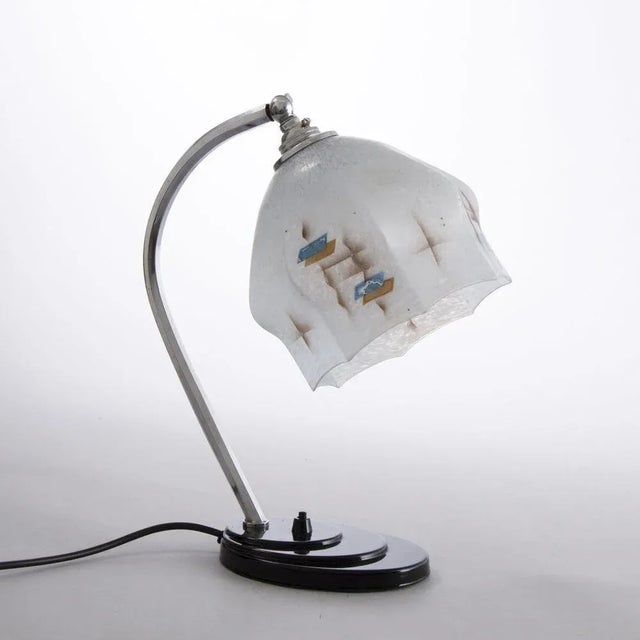 Art Deco Swan Neck Desk Reading Lamp with Original Geometric Shade, 1930s For Sale - Image 9 of 10