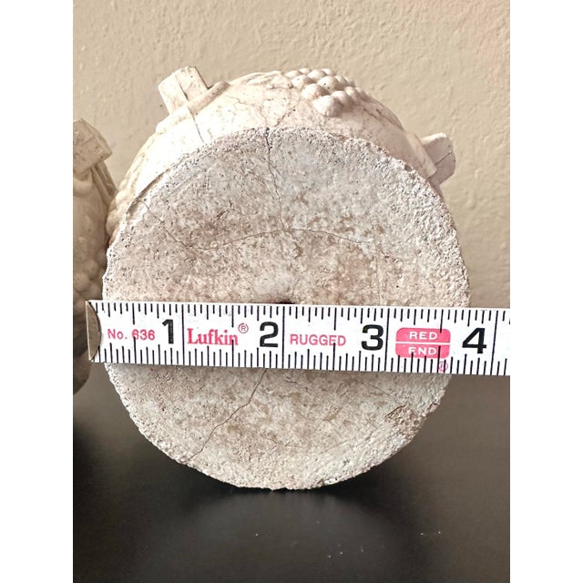 Vintage Concrete Pedestal Urn Planters – Greek Key Grapevine Garden Jardinières - A Pair For Sale - Image 12 of 12