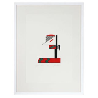 Gwen Stone "Signal Three", 1978 Checkered Abstract Serigraph in Red, Green, Black and White 1978 For Sale