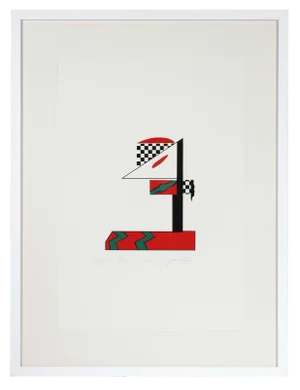 Gwen Stone "Signal Three", 1978 Checkered Abstract Serigraph in Red, Green, Black and White 1978