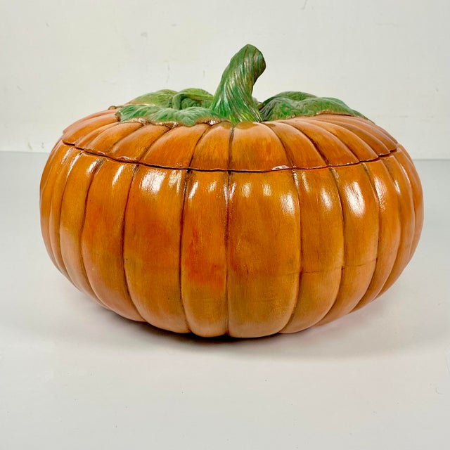American 1989 Vintage Americana Folk Art Boho Chic Pumpkin Soup Tureen, Halloween & Thanksgiving. For Sale - Image 3 of 15