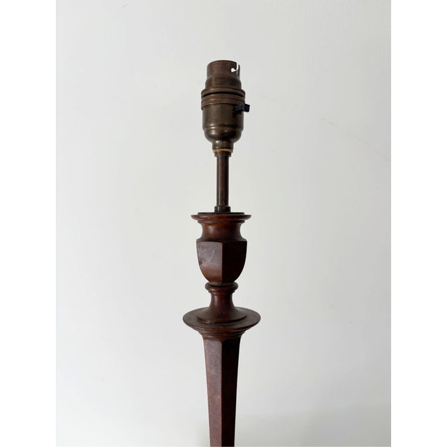 1920s Antique Turned Hexagonal Wooden Table Lamp, Britain, 1920s For Sale - Image 5 of 7