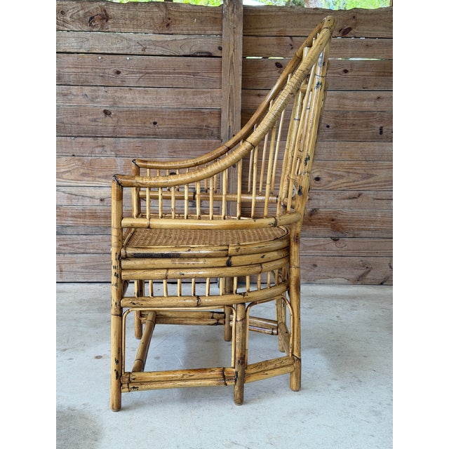 Mid-Century Modern Vintage Refinished Brighton Pavilion Style Rattan Cane High-Back Armchair For Sale - Image 3 of 12