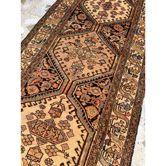 Textile Camel Persian Bibikabad Hexagonal Medallion Runner Rug - 3'7" X 11'6" For Sale - Image 7 of 12