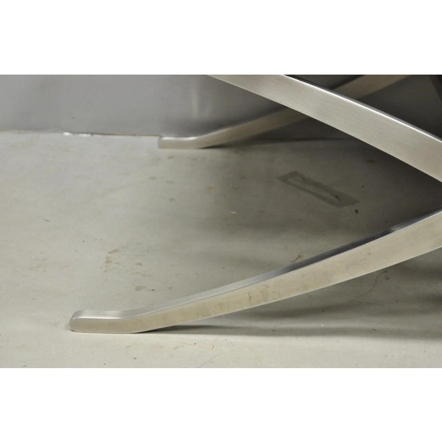 Contemporary Modern Brushed Chrome Frame X-Form Purple Tufted Bench Ottoman For Sale In Philadelphia - Image 6 of 13