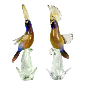 Italian Murano Glass Cockatiel Sculptures a Pair