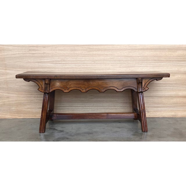 Set of Two Spanish Baroque Side Tables With Wood Stretcher and Rectangular Top For Sale - Image 6 of 12