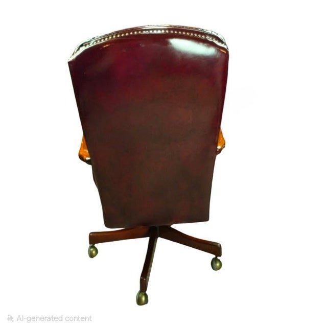 1994 Classic Leather Burgundy Top-Grain Leather Tufted Executive Swivel Chairs – Pair For Sale - Image 11 of 12