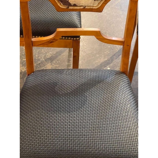 Set of 4 Biedermeier Walnut Side Chairs W/ Scalamandre and Leather Upholstery. For Sale In Dallas - Image 6 of 9