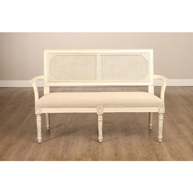 Alden Parkes Country French Louis XVI Style Caned Back Painted Settee For Sale - Image 15 of 18
