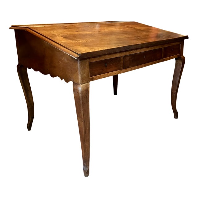 Antique French Writing Desk in Oak with Cabriole Legs, 1800s For Sale