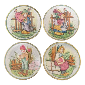 Set of 4 Vincente Tiziano Italian Art Pottery Valentine's Day Wall Plates (1977-1980)