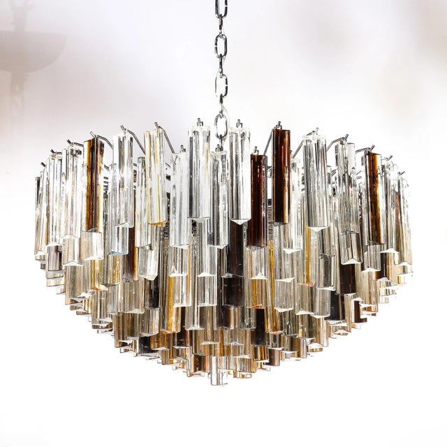 Modernist Hand-Blown Triedre Mixed Amber Murano Glass Chandelier For Sale In New York - Image 6 of 12