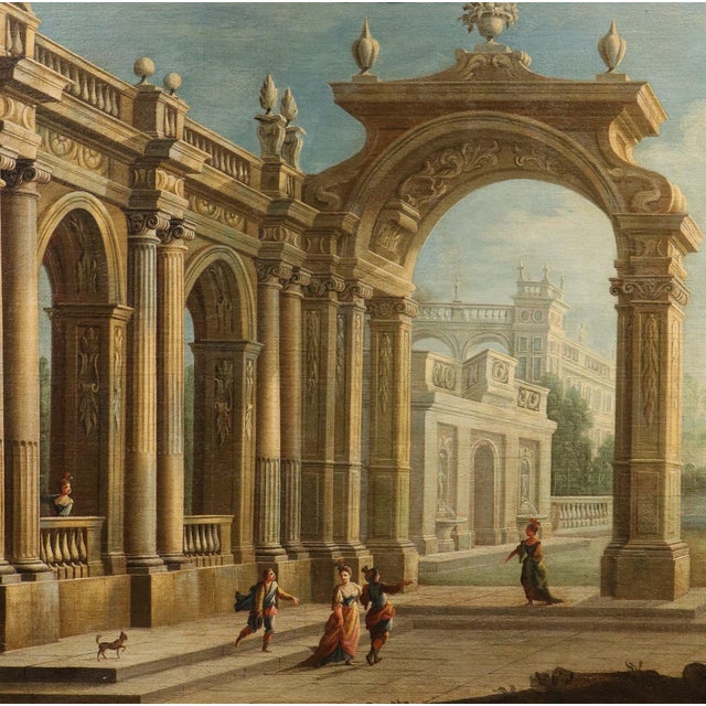Pier Francesco Garola, Architectural Capriccio Landscape, 1700, Oil on Canvas For Sale - Image 4 of 14