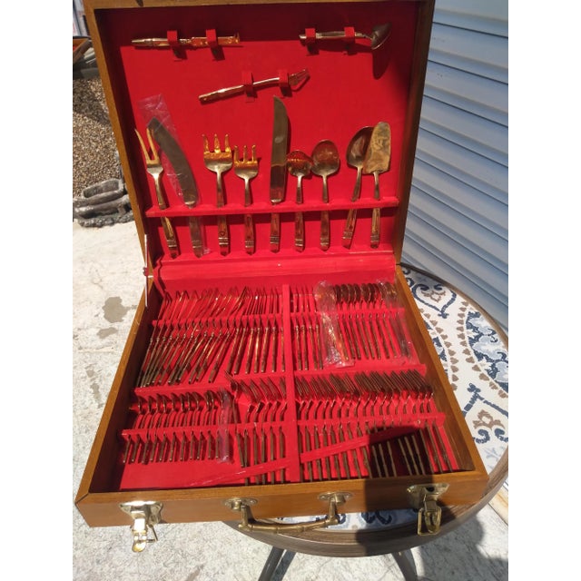 Vintage 144 Pc. Set of Thai Nickel Bronze Flatware in Teak Case For Sale In Houston - Image 6 of 8