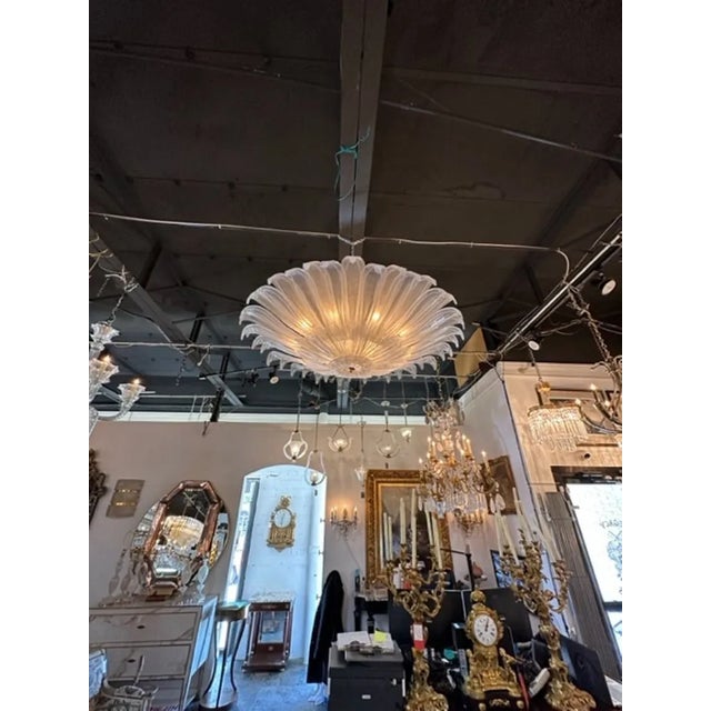 Modern Modern Polished Frosted Murano Glass Flush Mount Chandelier For Sale - Image 3 of 6