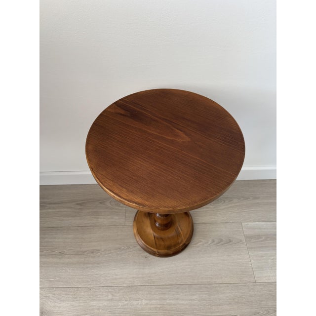Small Vintage Rustic Round Wooden Side Table with Turned Legs, 1970s For Sale - Image 6 of 8