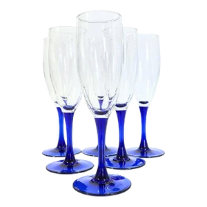 Cobalt Stemmed Champagne Flutes- Set of Six